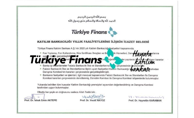 Türkiye Finans Katılım Bankası İcazet Belgeleri