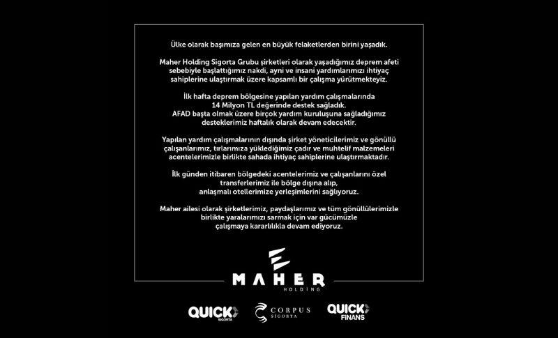 Maher Holding Sigorta Grubu Şirketleri Depremzedelerin Yanında
