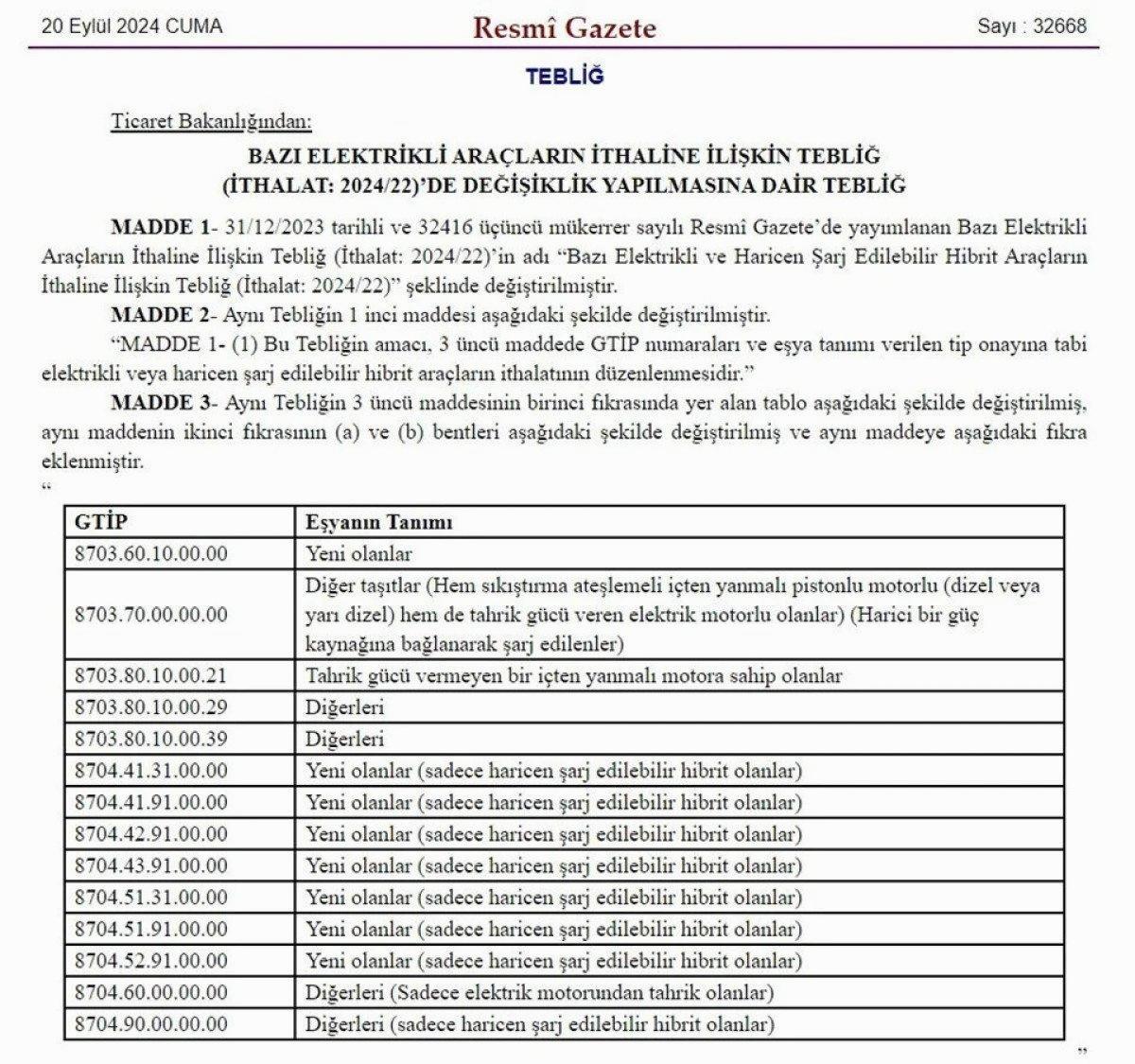 Ticaret Bakanlığı'ndan Elektrikli Araç İthalatında Yeni Düzenleme