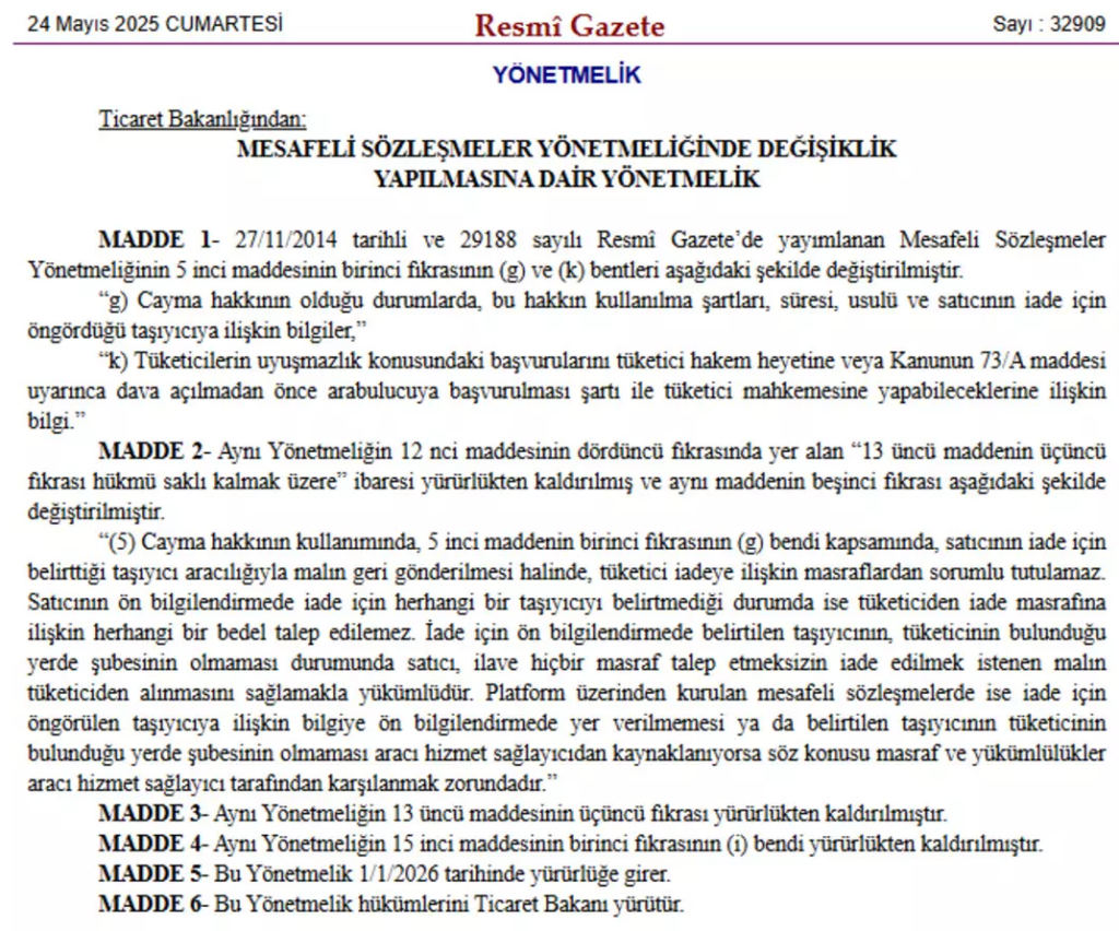 24 Mayıs 2025 tarihli ve 32909 sayılı Resmî Gazete