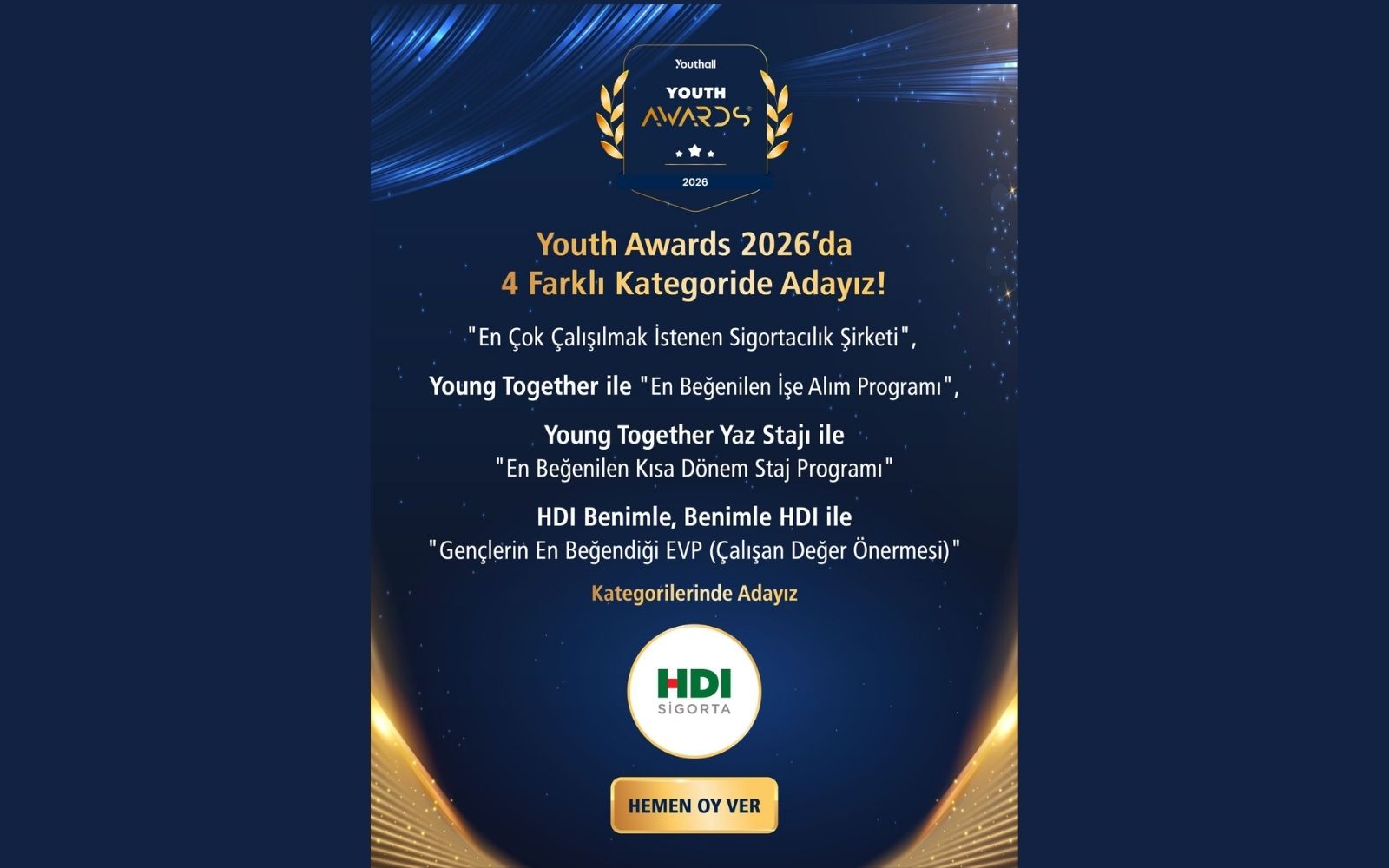 HDI Sigorta, Youth Awards 2026’da 4 Kategoride Aday Gösterildi